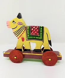 A&A Kreative Box Wooden Pull Along Cow - Yellow