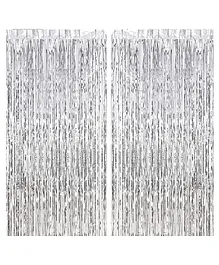 Bubble Trouble Metallic Foil Solid Fringe Curtains Pack of 3 - Silver