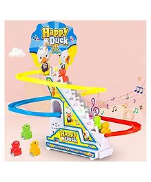 3 Duck Slide Toy Set Funny Automatic Stair Climbing Ducklings Cartoon Race Track Set Little Lovely Duck Slide Toy Escalator Toy with Lights and Music - Multicolour