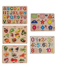 MINDMAKER Wooden Puzzle with Knobs Multicolour - 5 Puzzles