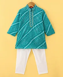 Exclusive from Jaipur Cotton Woven Full Sleeves Kurta Pyjama Set Checkered Print -  Sea Green & Off White
