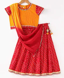 Exclusive from Jaipur Female Cotton Half sleeves  Lehenga Choli Red & Orange 2