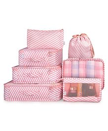 House of Quirk Fabric 7Pcs Set Travel Organizer Packing Cubes Lightweight Travel Luggage Organizers With Laundry Bag Or Toiletry Bag - Pink Stripes