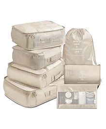 House of Quirk 7pcs Set Travel Organizer Packing Cubes Lightweight Travel Luggage Organizers with Laundry Bag or Toiletry Bag - Beige