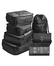 House of Quirk 7pcs Set Travel Organizer Packing Cubes Lightweight Travel Luggage Organizers with Laundry Bag or Toiletry Bag - Black