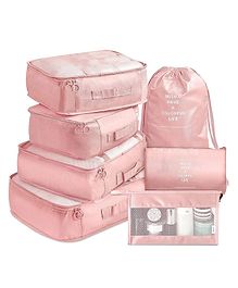 House of Quirk 7pcs Set Travel Organizer Packing Cubes Lightweight Travel Luggage Organizers with Laundry Bag or Toiletry Bag - Light Pink