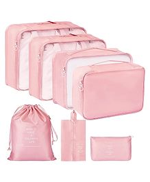 House of Quirk Packing Cubes 7 Pieces Polyester Travel Luggage Packing Organizers Set with Toiletry Bag - Pink