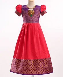 Bhartiya Paridhan Silk Full Sleeves Ethnic Dress With Gota Patti & Embroidered - Red & Purple