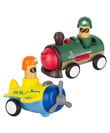 BitFeex Train-Plane Kid Toy Top Gear Push Toy Set of 2 Vehicle Toy for Boys Girls - Multicolor