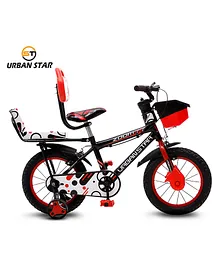 Urban Star 14T BMX Kids Bicycle For Boys & Girls with Training Wheels & Back Carrier- Black & Red
