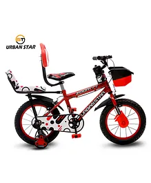 Urban Star 14T BMX Kids Bicycle For Boys & Girls with Training Wheels & Back Carrier- Red
