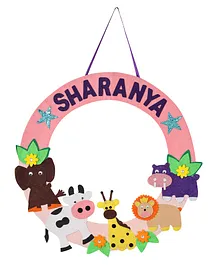 Lill Pumpkins Animal Jungle Theme Customized & Personalised Felt Name Alphabet Hanging For Kids Name Plaque - Pink