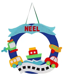 Lill Pumpkins Blue Transport  Theme Customized Personalised Felt Name Alphabet Hanging For Kids Name Plaque- Blue