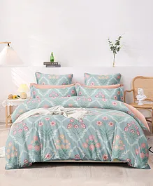 Chubby Cheeks Premium Soft Super King Size Cotton Bedsheet for Double Bed  with 2 Large Size Pillow Covers Floral Checkered Printed - Multicolour