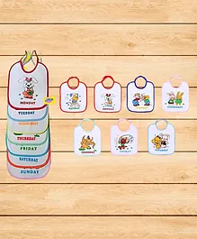 Chubby Cheeks Adjustable Washable Bibs for 7 Days Of The Week Set of 7 - Multicolor