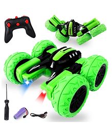 Fiddlerz Rechargeable RC Cars Double Sided Swing Arm 360 Degree Flips Rotating 4WD - Green