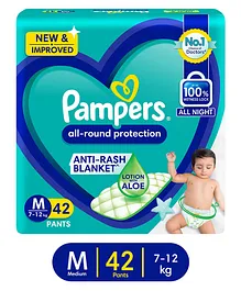 Pampers All Round Protection Pants Medium Size Baby Diapers (MD) with Aloe Vera Lotion - 42 Pieces