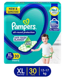 Pampers All Round Protection Pants Extra Large Size Baby Diapers (XL) with Aloe Vera Lotion - 30 Pieces