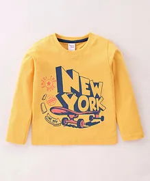 Taeko Cotton Jersey Full Sleeves T-Shirt New York Printed - Mustard Yellow