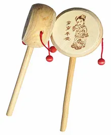 Desi Karigar Wooden Rattle Drum Musical Instrument - Set Of 2
