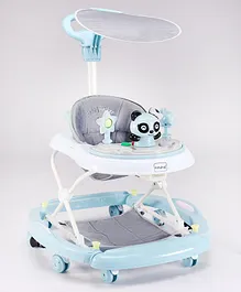 Babyhug 3 in 1 Activity Baby Walker Cum Rocker for Kids with Ajustable Height & Canopy and Parent Control Push Handle Footmat Music & Light- Blue