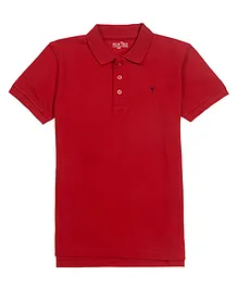 PALM TREE Half Sleeves Solid Polo Tee - Red