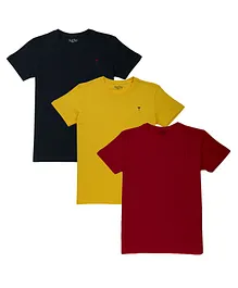 PALM TREE Pack Of 3 Half Sleeves Solid Tees - Red Yellow & Navy Blue