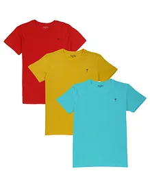 PALM TREE Pack Of 3 Half Sleeves Solid Tees - Multi Colour