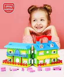 Play Nation Doll House With Play Furniture - Blue & Green