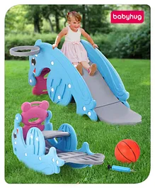 Babyhug 3 in 1 Slide & See Saw with Basketball Ring- Blue and Pink