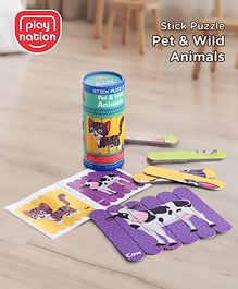 Play Nation 18 Pieces Pet & Wild Animals Stick Puzzle - Pack of 6| Fun & Interesting Way to Learn Pet and Wild Animals| Preschool Montessori Educational Toy for Kids| BIS Certified| 2 Years+