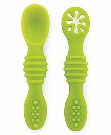 BeeBaby Sumshy First Stage Silicone Spoon for Feeding Baby, Dip Spoon for -Bbaby Led Weaning. Pack of 2 - Green