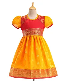 Bhartiya Paridhan Silk Half sleeves Ethnic Dress  With Border Work - Yellow