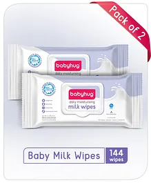 Babyhug 98% Water Daily Moisturising Milk Baby Wet Wipes Pack of 2 - 72 Pieces Each