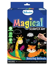 Skillmatics Magical Scratch Art Book for Kids Animals Craft Kits DIY Activity & Stickers Gifts - Multicolor