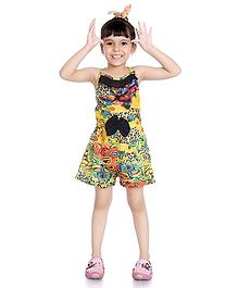 Little Pockets Store Multi Print Jumpsuit With A Bow - Yellow Little Pockets Store Multi Print Jumpsuit With A Bow - Yellow