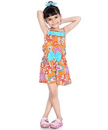 Little Pockets Store Floral Jumpsuit With A Bow - Orange Little Pockets Store Floral Jumpsuit With A Bow - Orange