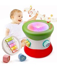 YAMAMA Mini Tudou Baby Hand Drum Musical Toy For Kids Multifunctional Infant Instruments Learning Drum with Xylophone Bead For Kids And Babies  Green & Red