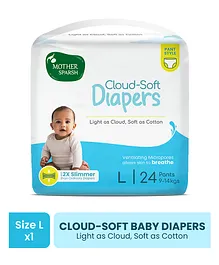 Mother Sparsh Baby Cloud Soft Single Use Pant Style Diaper L - 24 Pieces