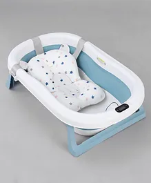 Foldable Bathtub with Cushion and Thermometer - Blue