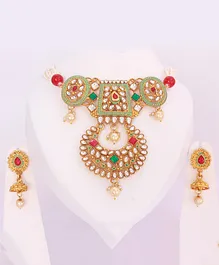 Pihoo  Beads Embellished  Navratri Necklace & Earrings - Green
