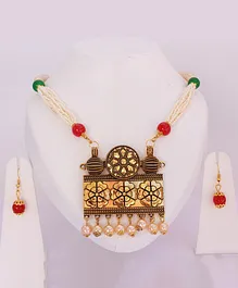 Pihoo Pearl & Flower Embellished Navratri Necklace & Earrings -  Copper
