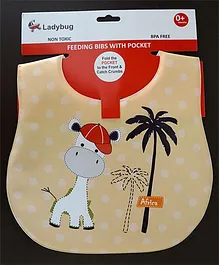 Ladybug Feeding Crumb Catcher Bib With Pocket Giraffe Design - Beige
