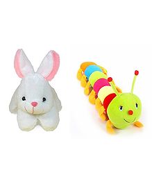 Deals India Rabbit & Caterpillar Soft Toy - White Multi Color