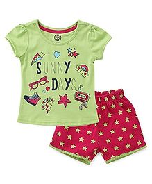 Tambourine Printed Night Suit With Shorts - Lime Green Tambourine Printed Night Suit With Shorts - Lime Green