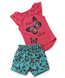 Tambourine Butterfly Print Night Suit With Shorts - Pink Tambourine Butterfly Print Night Suit With Shorts - Pink