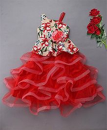 M'Princess Floral Ruffle Party Wear Gown - Red M'Princess Floral Ruffle Party Wear Gown - Red