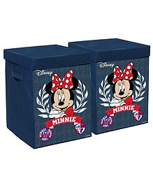 Disney By Kuber Minnie Print Foldable Laundry Basket Clothes Storage Basket With Handle & Lid 60L Pack of 2 - Navy Blue