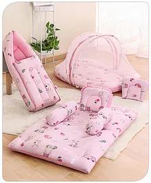 Babyhug Premium Bedding Super Saver Combo Set of 3 Dino Print - Pink