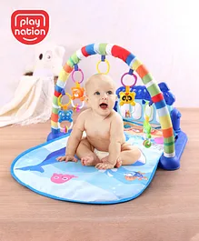 Play Nation Baby Kick & Play Piano Play Gym With Hanging Rattles Lights & Music Animal Theme - Blue